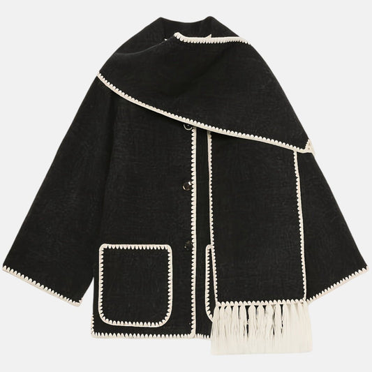 Mira – Women's Jacket with Shawl Collar - Tweed Jacket - Black - Davies & Cooper