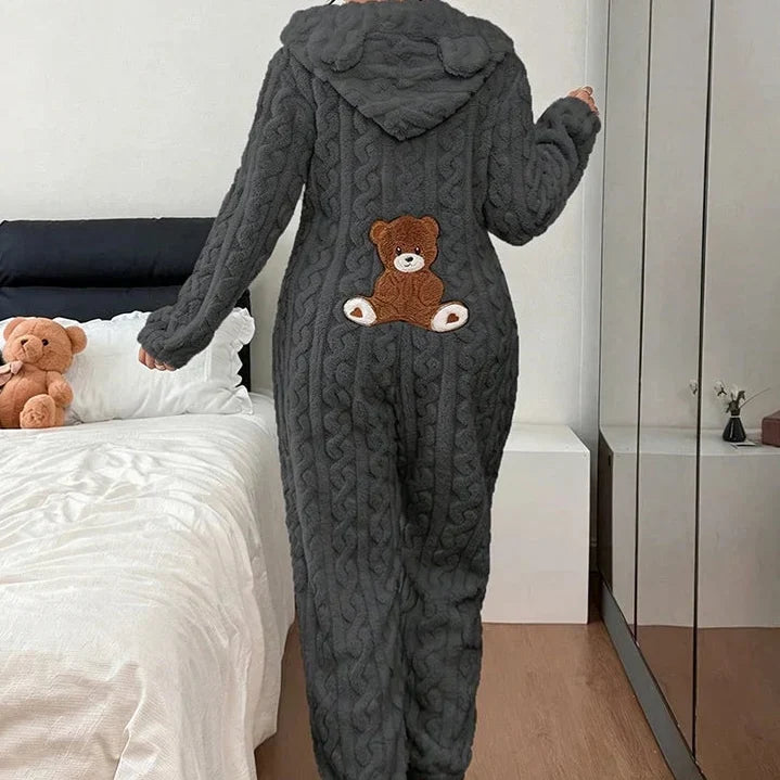 Women's Hooded Bear Onesie | Full-Length Cable-Knit Warmth 16