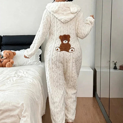 Women's Hooded Bear Onesie | Full-Length Cable-Knit Warmth 14
