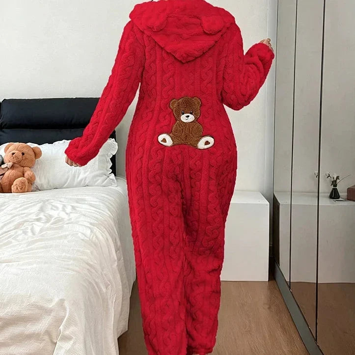 Women's Hooded Bear Onesie | Full-Length Cable-Knit Warmth 15