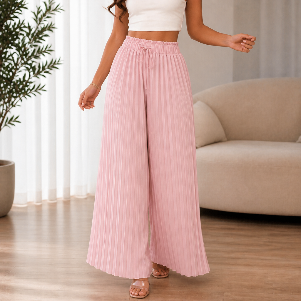 Women's Wide-Leg Trousers | Pleated Front & Drawstring Waist 14