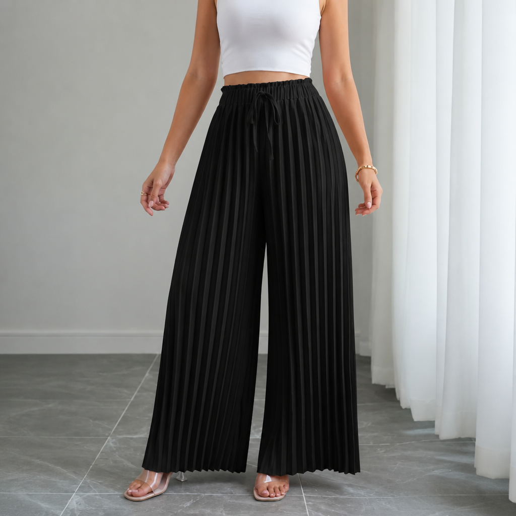 Women's Wide-Leg Trousers | Pleated Front & Drawstring Waist 11
