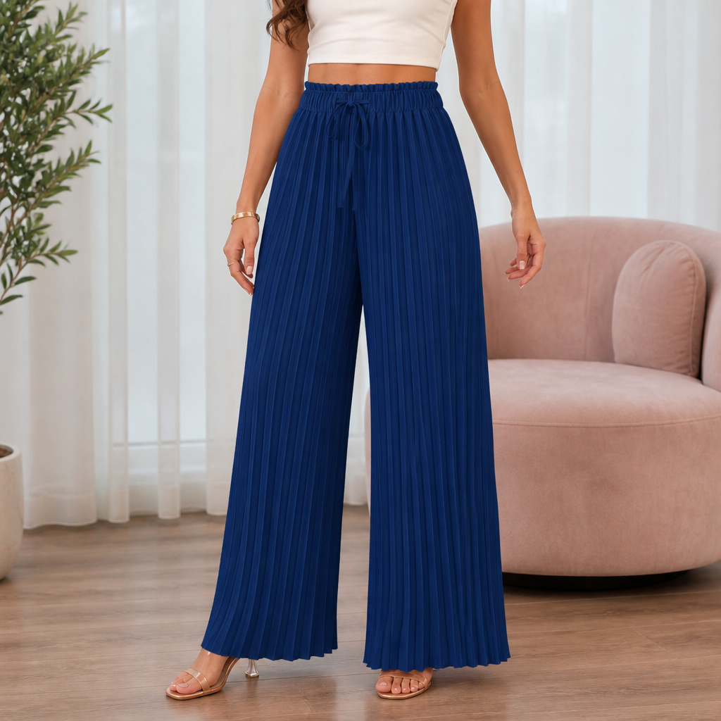 Women's Wide-Leg Trousers | Pleated Front & Drawstring Waist 12