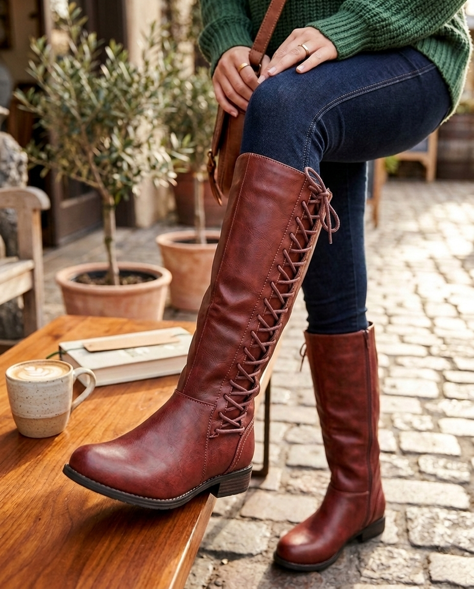 Women's Knee-High Boots | Lace-Up & Side Zip 2
