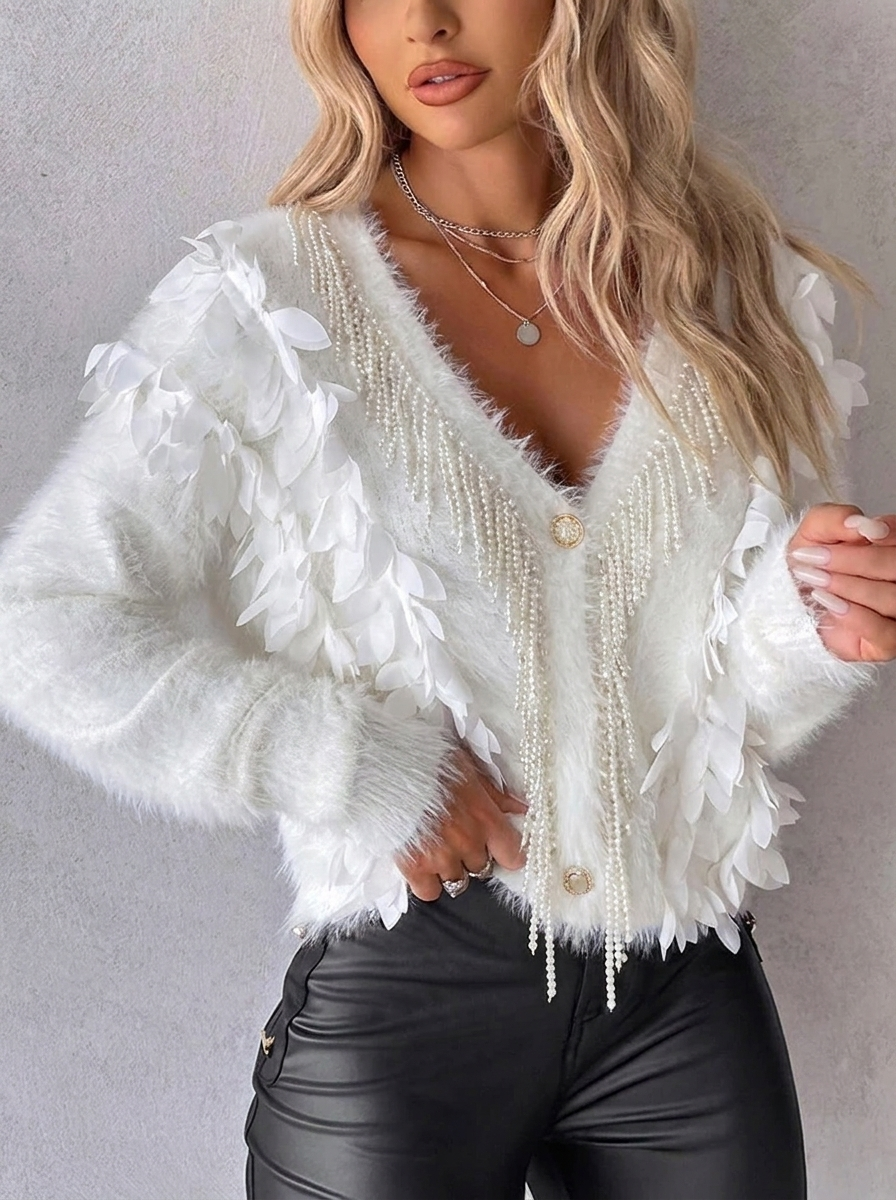 Women's Oversized Cardigan | Petal Sleeve Detail & V-Neck 1